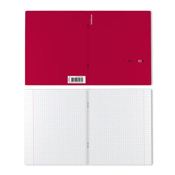 Тетрадь 48 листов в клетку "Simple Color", красный, ламинация soft-touch+выборочный УФ-лак ErichKrause 