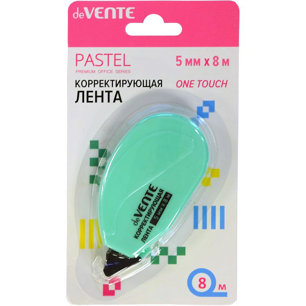 Корректир. лента 5мм х 8м "deVENTE. Pastel" непрозрачный бирюзовый корпус, фронтальный аппликатор, в картонном блистере
