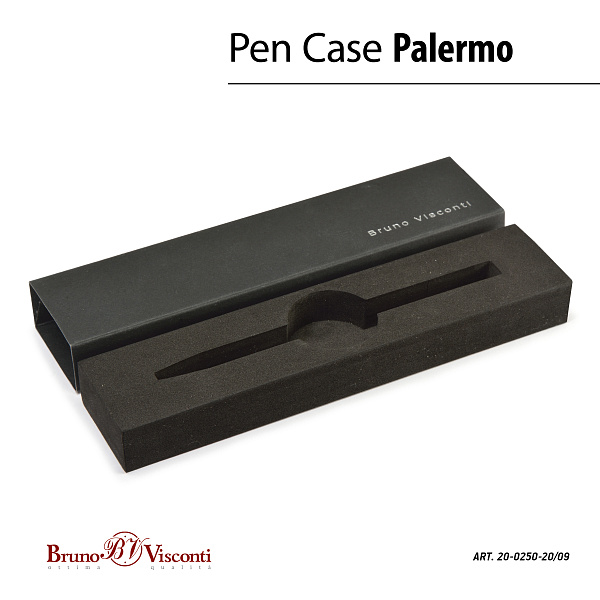 Ручка "PALERMO" в подарочном футляре, 0.7 ММ, СИНЯЯ (корпус ворон сталь, футляр черный)