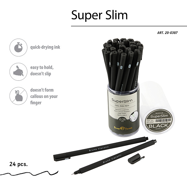 Ручка гелевая 0,28 мм "Super Slim. Black" ЧЕРНАЯ