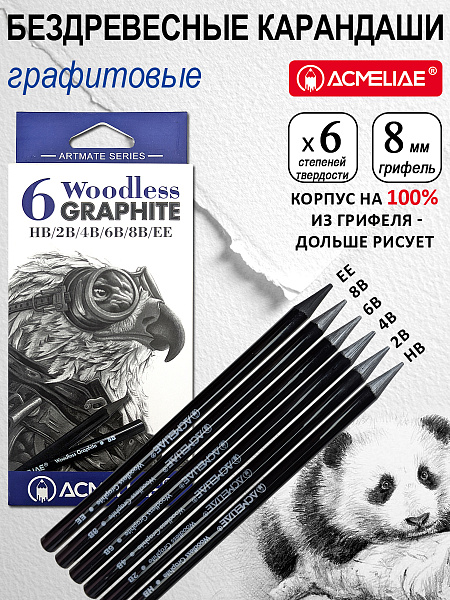 Карандаши  бездревесные графитовые ACMELIAE 6 твердостей в картоне,