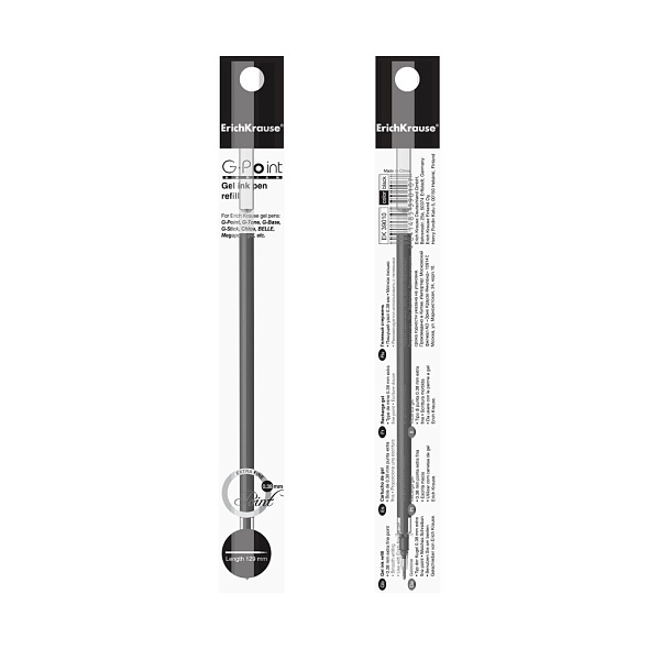 Стержень гелевый 0.38 ErichKrause® Fine, 129 мм, цвет чернил черный (инд. пакеты в коробке по 100 шт.)