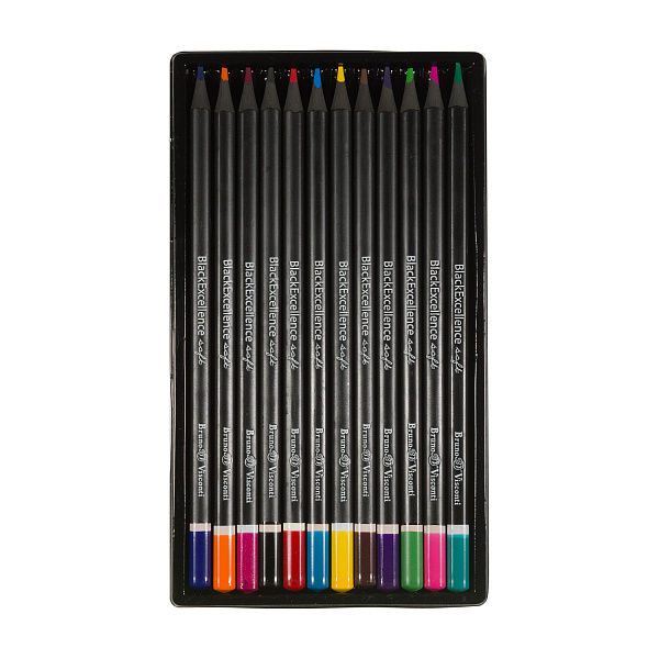 КАРАНДАШИ ЦВЕТНЫЕ ПЛАСТИКОВЫЕ  "Black Excellence" С ТОЧИЛКОЙ, 12 ЦВЕТОВ, 4 ВИДА (10702070/190723/3294953,КИТАЙ)