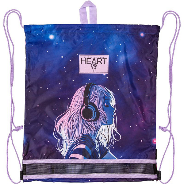 Сумка для сменной обуви "deVENTE. Listen To Your Heart" 40x47 см, водоотталкивающая ткань, на веревочной завязке, с вставкой из пластиковой сетки для вентиляции, с петлей для повеса и переноски