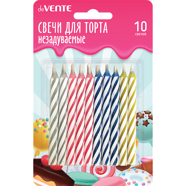 Набор свечей для торта "deVENTE. НЕЗАДУВАЕМЫЕ" 10 свечек 6x0,52 см, в картонном блистере