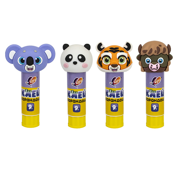 Клей-карандаш "ZOO" с фигурной крышкой, 9г Луч