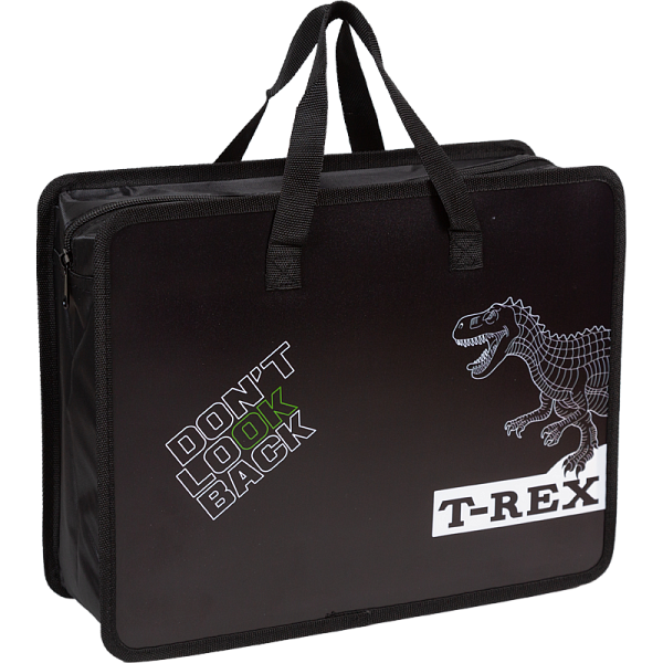 Папка для тетрадей, ИЗО и технологии "deVENTE. T-Rex" A4 (33,5x26x10 см) с текстильным расширением 10 см, на молнии сверху, пластик 400 мкм, выборочный лак, текстильные ручки, в пластиковом пакете