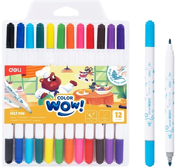 Фломастеры 12 цв. Deli Colorwow вентилир. смываемые ПВХ с подвесом