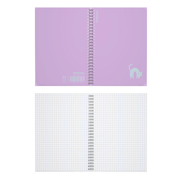 Тетрадь с пластиковой обложкой на спирали ErichKrause Brave cats, фиолетовый, A5 80 л. кл.