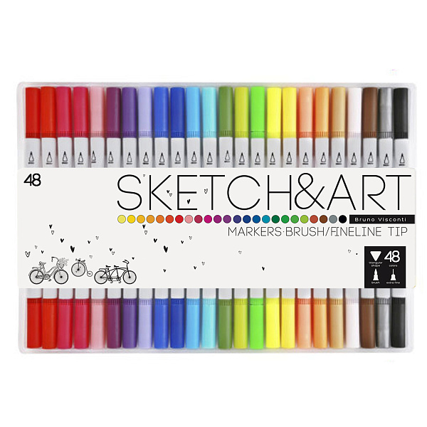 Набор скетч маркеров 48 цв. 2-х ст. "SKETCH&ART" Кисточка + линер