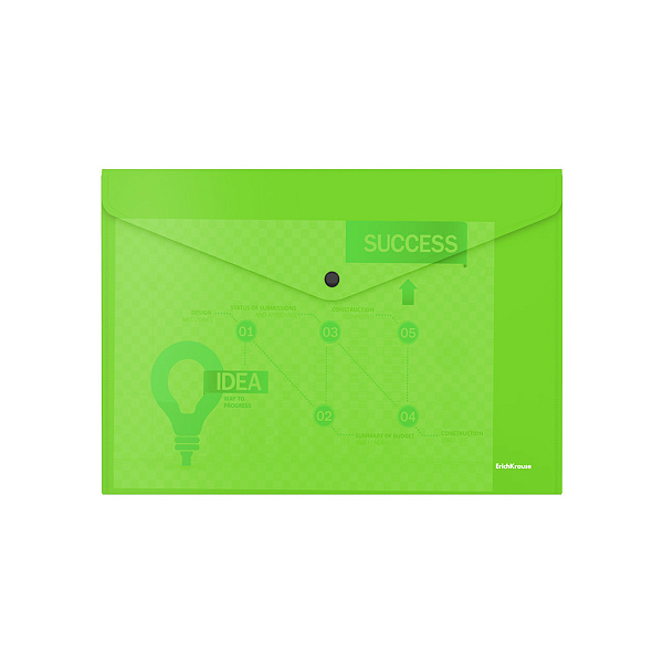 Папка-конверт на кнопке пластиковая  ErichKrause® Glossy Neon, полупрозрачная, A4, ассорти (в пакете по 12 шт.)