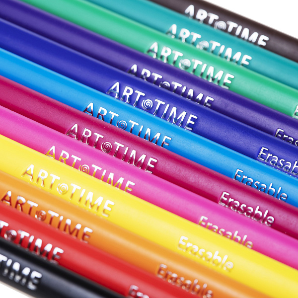 Карандаши 12 цветов Hatber "ART-TIME", трёхгранный пластиковый корпус, стираемые, заточенные, картоная упаковка
