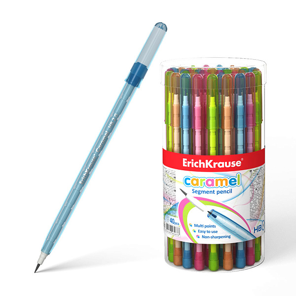 Карандаш сегментный ErichKrause® Caramel 1.5мм, НВ (в тубусе по 40 шт.)