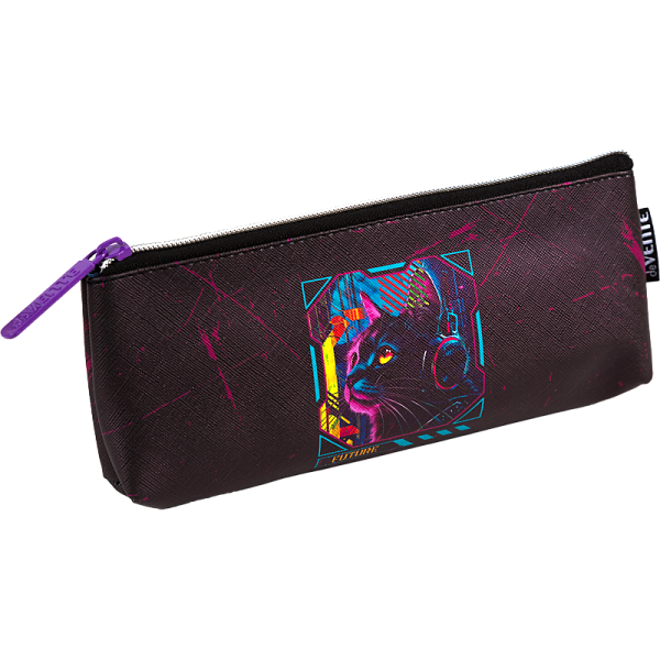 Пенал "deVENTE Label. Cyber Cat" 21x8x3,5 см, треугольный для 45 предметов, на молнии, искусственная кожа до -40C с антивандальной фактурой, с подкладом