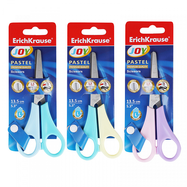 Ножницы 135 мм для левшей ErichKrause JOY ® Pastel, ассорти (в блистере по 1 шт.)