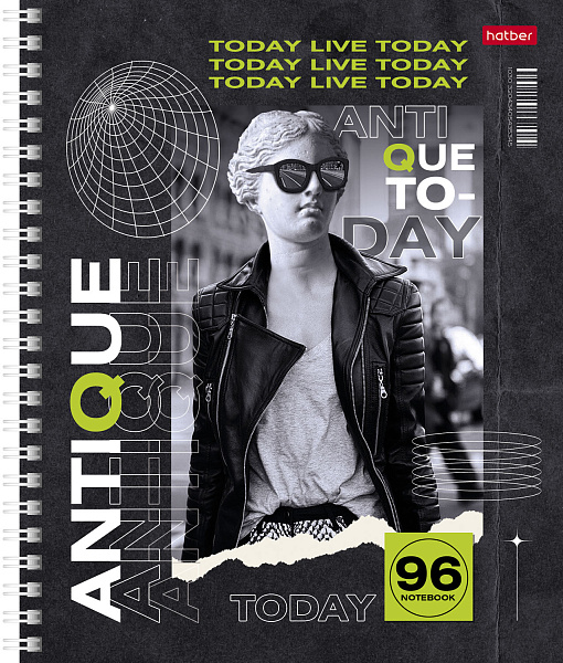 Тетрадь 96 л. кл. на гребне "Современная античность" 65г/кв.м мат ламин,тиснение 2 диз. в блоке