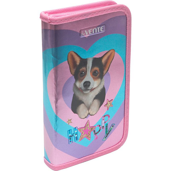 Пенал 1секц. д/дев. 205*120 "deVENTE. Corgi"  для 17 пр. на молнии прямоугольный,картон с фольгой