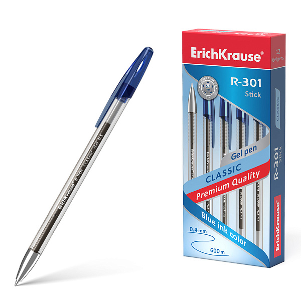 Ручка гелевая 0,5 мм ErichKrause® R-301 Classic Gel Stick СИНЯЯ