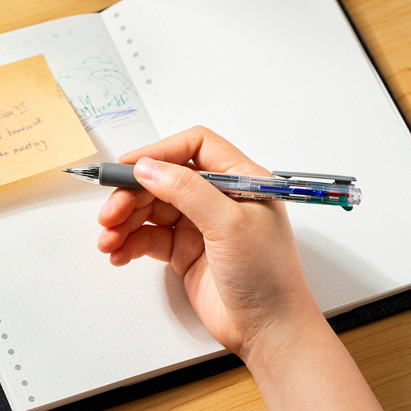 Ручка 4 цв. шариковая автомат. 0,7 мм Deli Arris чернила ассорти корп.прозрачный/серый 