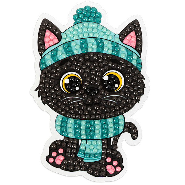 Алмазная мозаика  "ФРЕЯ" магнит "Котик в шапке" 7 х 10.5 см