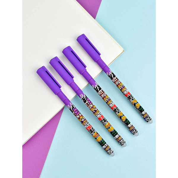 Ручка со стираемыми чернилами "ТЕГИ" (ПВХ тубус, 7x152 мм, цвет корпуса: фиолетовый, черный, материал корпуса: АБС-пластика с добавлением САН-пластика, покрытие кор