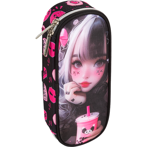 Пенал "deVENTE. I Love Anime" 21x8x5 см, овальный для 50 предметов, с внутренним органайзером-створкой, плотный износостойкий полиэстер с водоотталкивающей пропиткой, на молнии