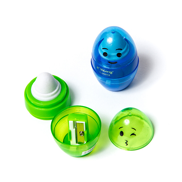 Точилка 1 отв. пластиковая с ластиком Yalong, контейнер, ассорти, картонная упаковка