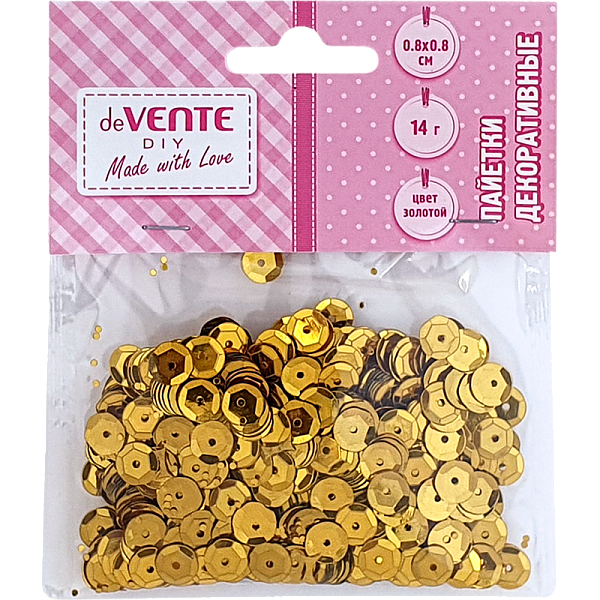 Пайетки декоративные "deVENTE. Metallic" 14 г, 8x8 мм, цвет золотой, в пластиковом пакете с блистерн