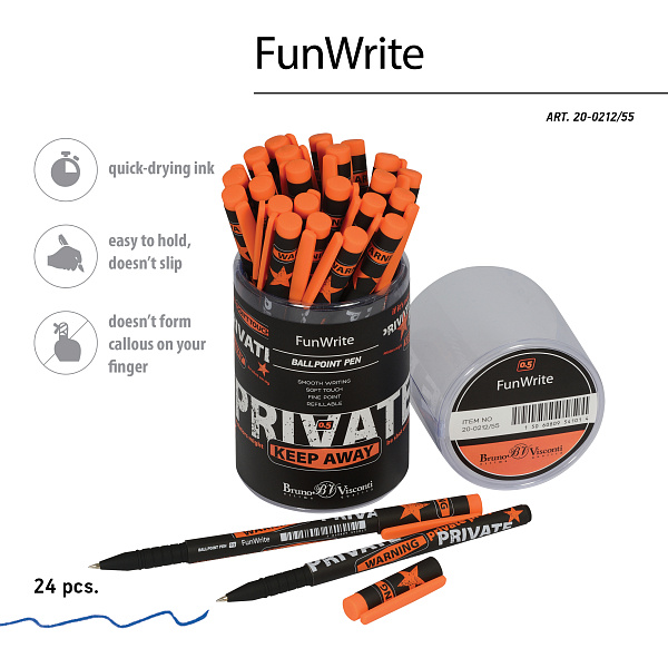 Ручка шариковая 0,5 мм FunWrite. Keep Away.Private. СИНЯЯ