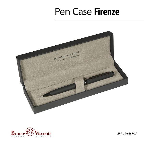 Ручка "FIRENZE" В SOFT TOUCH футляре 1.0 ММ, СИНЯЯ (корпус черный, футляр черный)