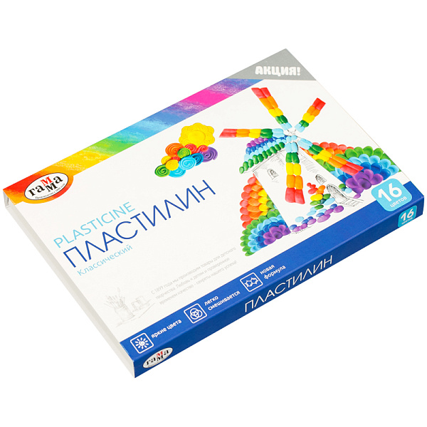 Пластилин 16 цветов 320 г, Гамма "Классический", со стеком, картонная упаковка