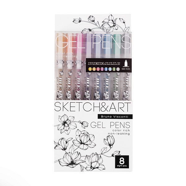 Набор ручек гелевых  8 шт. "Sketch&Art "Uni Write.METALLIC",  0.8 мм, 8  цветов