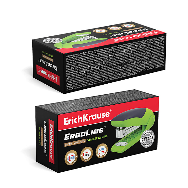 Степлер на 30 л. №24/6 ErichKrause® ErgoLine ярко-салатовый 