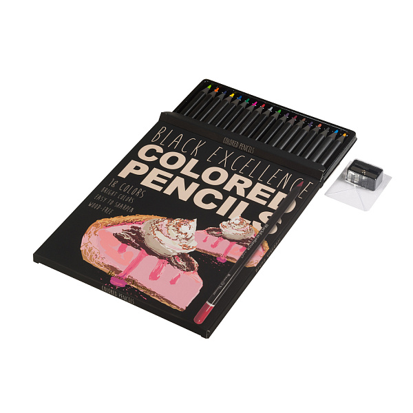 КАРАНДАШИ ЦВЕТНЫЕ ПЛАСТИКОВЫЕ  "Black Excellence" С ТОЧИЛКОЙ, 18 ЦВЕТОВ, 4 ВИДА (10702070/190723/3294953,КИТАЙ)