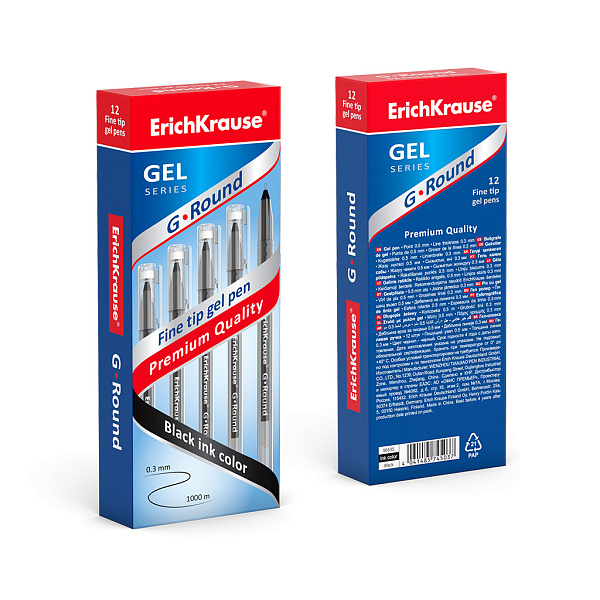 Ручка гелевая 0,5 мм ErichKrause® G-Round, ЧЕРНАЯ (в коробке)