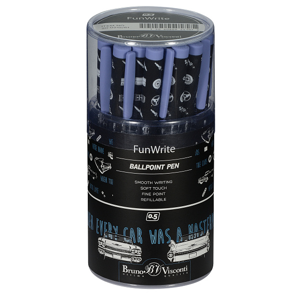 Ручка шариковая 0,5 мм "FunWrite. Машины. Цвет голубой" СИНЯЯ