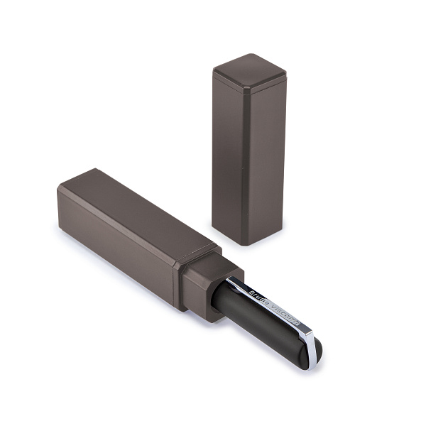 Ручка "MILANO" в тубусе прямоугольной формы 1,0 ММ, СИНЯЯ  (корпус черный, футляр серый) 