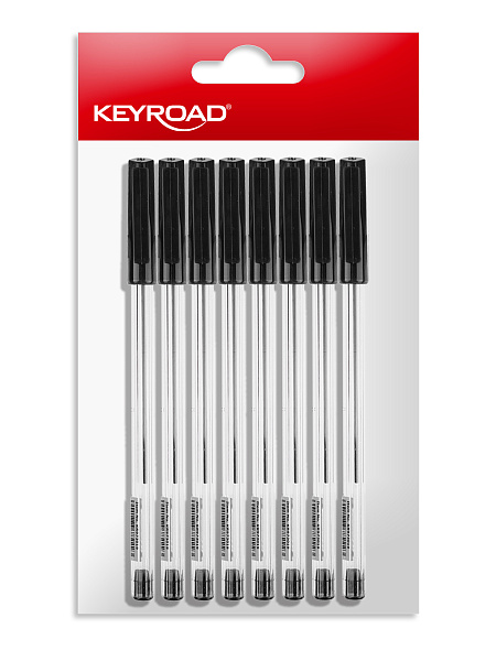 Ручка шариковая KEYROAD d 1,0мм, черная, прозрачный корпус