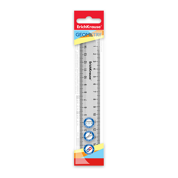 Линейка 15 см ErichKrause Clear, пластиков., прозрачный, в флоупаке
