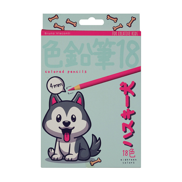 Карандаши 18 цв. "KAWAII ANIMALS" 4,0 ММ, пластиковые 4 ВИДА