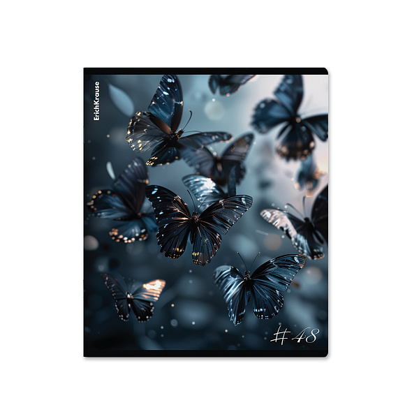 Тетрадь общая ученическая ErichKrause Glass Butterflies, 48 листов, клетка, матовая ламинация+выборочный УФ-лак_MIX-PACK