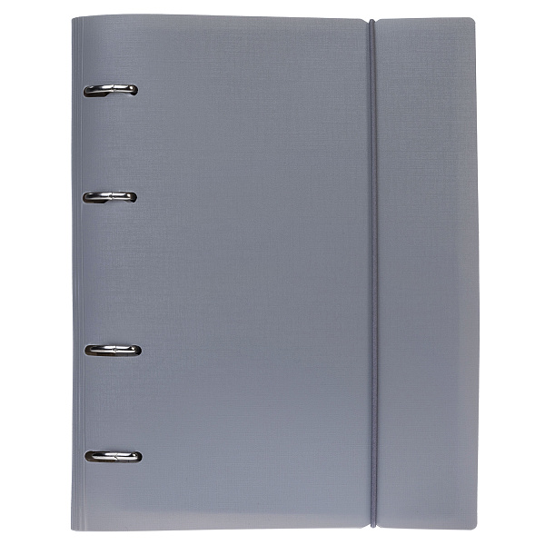 Тетрадь на кольцах А5 120 листов в клетку Пластиковая обложка с высечкой под кольца на резинке КАНВА Серая  в индив.упак.