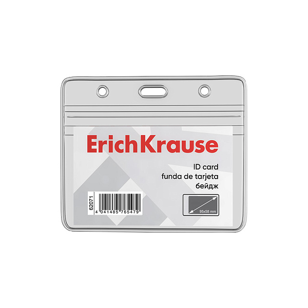 Бейдж горизонтальный в комплекте с лентой ErichKrause вставка 95х58 мм, прозрачный, цвет ленты ассорти, в пакете