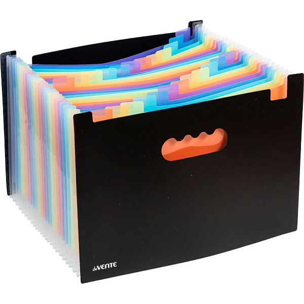 Папка-органайзер с 25-ю отделениями "deVENTE" A4 (330x235 мм) 700 мкм, разделители 130 мкм, черная с цветными разделителями, с индексами в комплекте, с усиленным каркасом 1,5 мм, индивидуальная упаковка