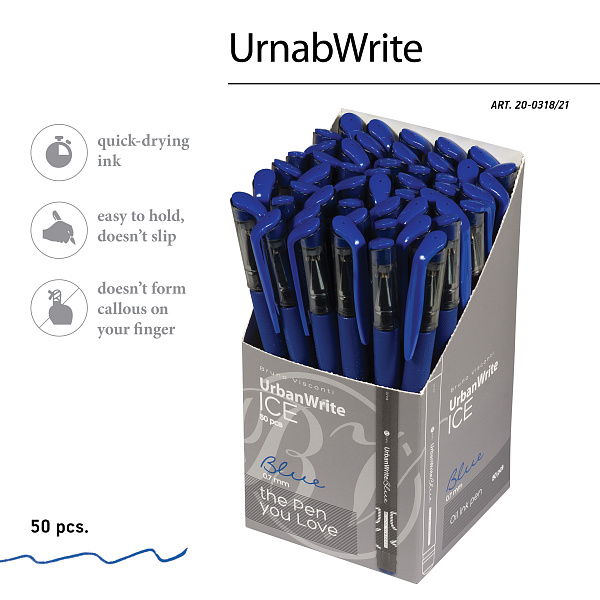 Ручка шариковая 0,7 мм "UrbanWrite.Ice" С ЧЕРНИЛАМИ НА МАСЛЯНОЙ ОСНОВЕ СИНЯЯ