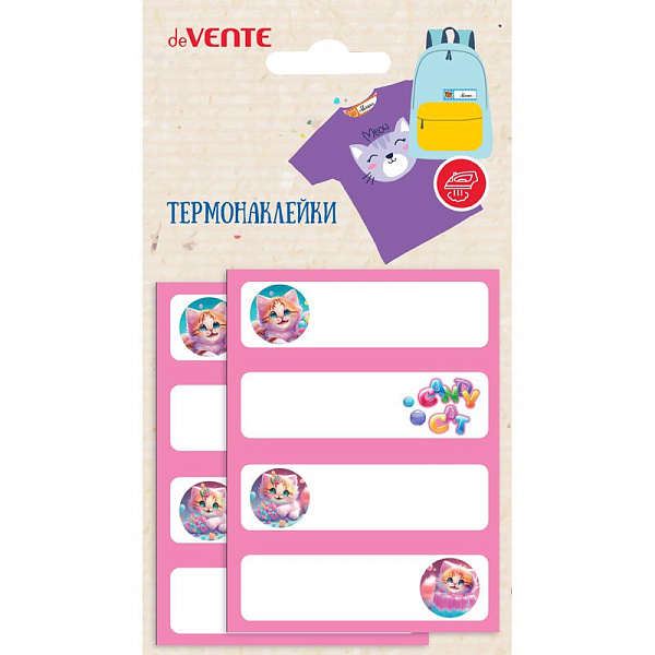 Наклейка-термотрансфер  8 шт. "deVENTE" Candy Cat" 60x20 мм, на тканевой основе, в пласт.пакете