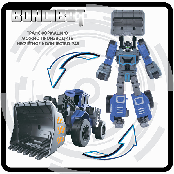Трансформер 2в1 BONDIBOT Bondibon робот-строит. техника, экскаватор-погрузчик, цвет синий, ВОХ 23,5х26,5х8 см.