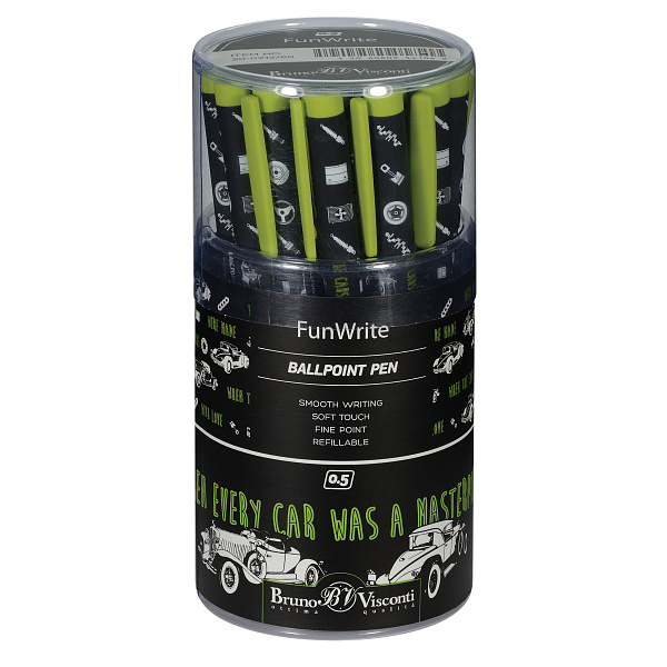 Ручка шариковая 0,5 мм "FunWrite. Машины. Цвет салатовый" СИНЯЯ 