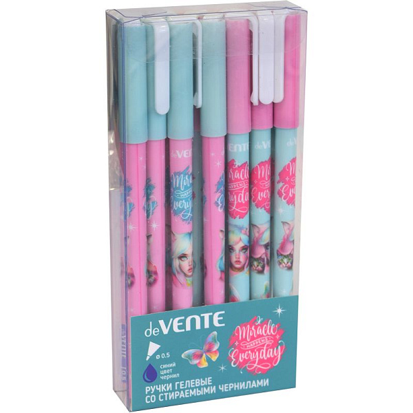 Ручка гелевая 0,5 мм стираемая deVENTE. Miracle Синяя.с ластиком+ смен.стержень,2 дизайна