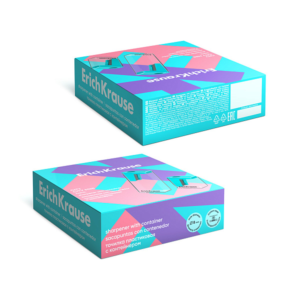 Точилка пластиковая ErichKrause City Mini, Pastel, с контейнером, ассорти (в коробке-дисплее по 28 шт)
